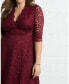 Plus Size Mademoiselle Lace Cocktail Dress with Sleeves Бордовый, 0X - фото #2