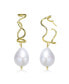 Фото #1 товара Very Stylish Sterling Silver with 14K Gold Plating and Genuine Freshwater Pearl Curvy Dangling Earrings