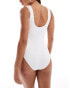 In The Style exclusive crinkle square neck ring detail swimsuit in cream