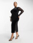 River Island Plus long sleeve velvet midi dress in black Черный, EU 56 - фото #4