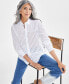 Фото #3 товара Petite Cotton Eyelet Button-Front Shirt, Created for Macy's