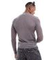 Фото #4 товара ASOS DESIGN muscle fit long sleeve t-shirt in grey power mesh with grunge front print