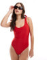 Brave Soul high leg tie up swimsuit in tomato red