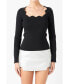 Фото #1 товара Women's Scallop Detail Long Sleeve Sweater