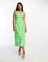 Фото #2 товара New Look v neck midi column dress in green mark making pattern