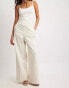 NA-KD x Laura Jane Stone co-ord linen blend loose fit high waist trousers in beige