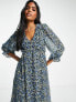 New Look 3/4 sleeve midi dress in blue ditsy floral
