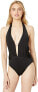 Фото #1 товара Kenneth Cole New York Women's 189704 Plunge One Piece Black Swimsuit Size L