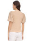 Фото #2 товара Women's Puff-Sleeve Ribbed Henley Shirt