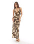 Фото #1 товара Miss Selfridge satin tie front maxi slip dress in animal print