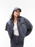 Фото #3 товара Topshop denim lined borg balloon sleeve jacket in smokey blue