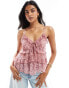 Фото #1 товара Miss Selfridge chiffon ruffle cami top in pink snake print