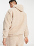 ASOS Actual co-ord oversized hoodie in teddy borg with boucle logo in cream