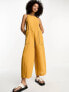 ASOS DESIGN minimal crinkle dungaree jumpsuit in mustard