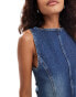 COLLUSION slash neck denim mini dress in midwash