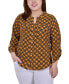 Plus Size 3/4 Sleeve Roll Tab Y Neck Blouse