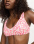 Hollister ribbed floral print co-ord bikini top in white and pink floral