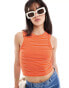 Pieces textured vest top in orange with white stripe