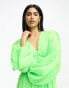 Фото #4 товара ASOS DESIGN micro pleated batwing trapeze mini dress in neon green