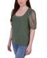 ფოტო #3 პროდუქტის Petite Mesh Dot Elbow Sleeve Crepe Top