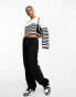 Miss Selfridge thin stripe crop knit jumper in black stripe