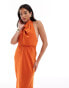 Фото #4 товара ASOS DESIGN satin cowl neck midaxi dress with tie waist in burnt orange