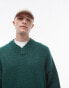 Фото #1 товара Topman oversized v neck jumper in green with exposed seam