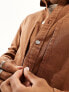 Фото #3 товара ASOS DESIGN denim overshirt with side oversized pockets and buttons in tan