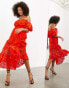 Фото #2 товара ASOS EDITION blouson off shoulder tiered broderie midi dress in tomato red