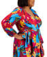 Фото #4 товара Платье женское Tahari Plus Size Printed Long-Sleeve Satin - Faux-Wrap Dress