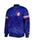 Фото #4 товара Men's Royal Philadelphia 76ers Pick and Roll Satin Full-Snap Varsity Jacket