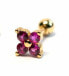 Delicate gold-plated piercing earring with fuchsia crystals