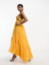 Фото #2 товара ASOS DESIGN embellished bodice tiered maxi dress with hi low hem and open back in mustard