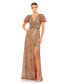 Women's Sequined Wrap Over Butterfly Sleeve Draped Gown