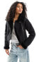 Pull&Bear faux fur trim aviator jacket in black