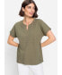 Фото #1 товара Women's 100% Cotton Short Sleeve Split Neck Eyelet T-Shirt