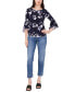 Фото #3 товара Petite Floral-Print Bell-Sleeve Piped Top