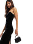 Фото #7 товара Jaded Rose velvet faux feather midaxi dress in black