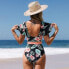 Фото #4 товара Women's V Neck Ruffle One Piece Swimsuit Tropical Floral Bathing Suit -