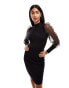 Фото #2 товара French Connection knitted midi dress with organza sleeve in black