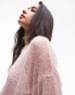 Topshop knitted sheer long line jumper in pink