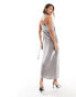 Фото #2 товара ASOS DESIGN metallic bandeau midi dress with matching neck tie in silver