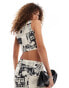 Something New cowl neck top co-ord in newspaper print