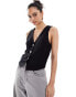 New Look button through linen waistcoat in black