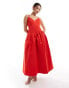 Фото #1 товара NA-KD strappy volume midi dress in red