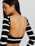 Bershka long sleeve crop top in black & white stripe