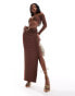 ASOS DESIGN co-ord trim detail maxi skirt in chocolate Коричневый, 46 - фото #3