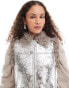 Фото #4 товара Monki faux fur aviator gilet with shearling trims in distressed silver