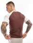 ASOS DESIGN cropped muscle raglan t-shirt in brown with chest print