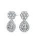 Фото #1 товара Sterling Silver with White Gold Plated Clear Pear and Round Cubic Zirconia Halo with Flower Post Drop Earrings